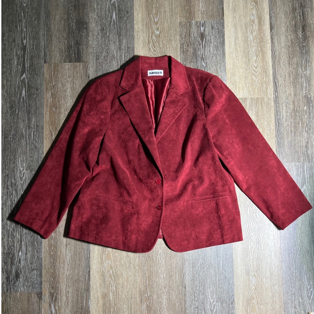 Classics II Faux Suede Blazer Women 44 Burgundy Red Excellent Two Button Jacket
